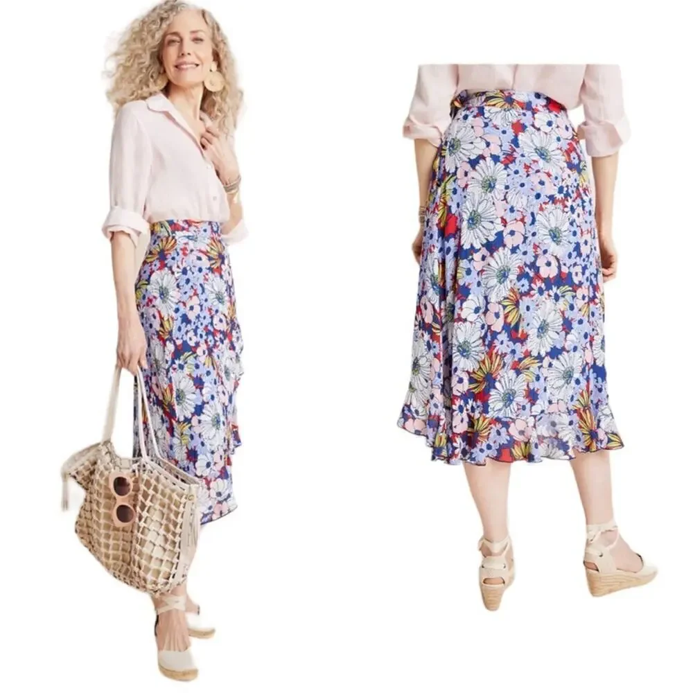 Maeve Sybil Wrap Skirt Floral Blue Small Petite spring cottage core midi length